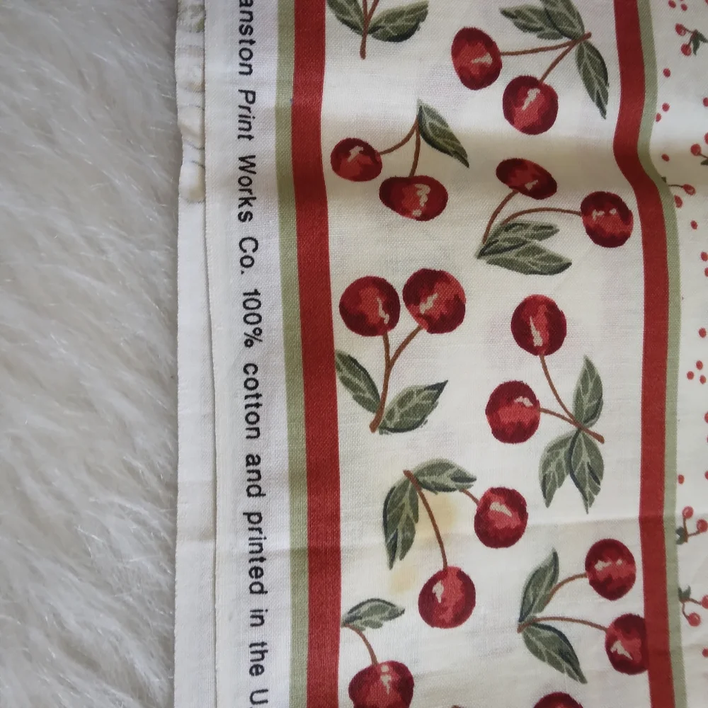 FABRIC PILLOW PANELS with border, 3 Cherry Baskets, 3 Teapots